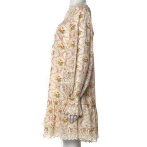 Ivory Floral Cotton V Neck Eyelet Trim Mini Dress in Wallpaper - Picture 4 of 12